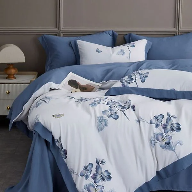 Bộ 5 món drap, áo gối NIN Tencel SELINA mát lạnh mẫu mới 2024 chất lụa tencel mềm mịn không kèm mền