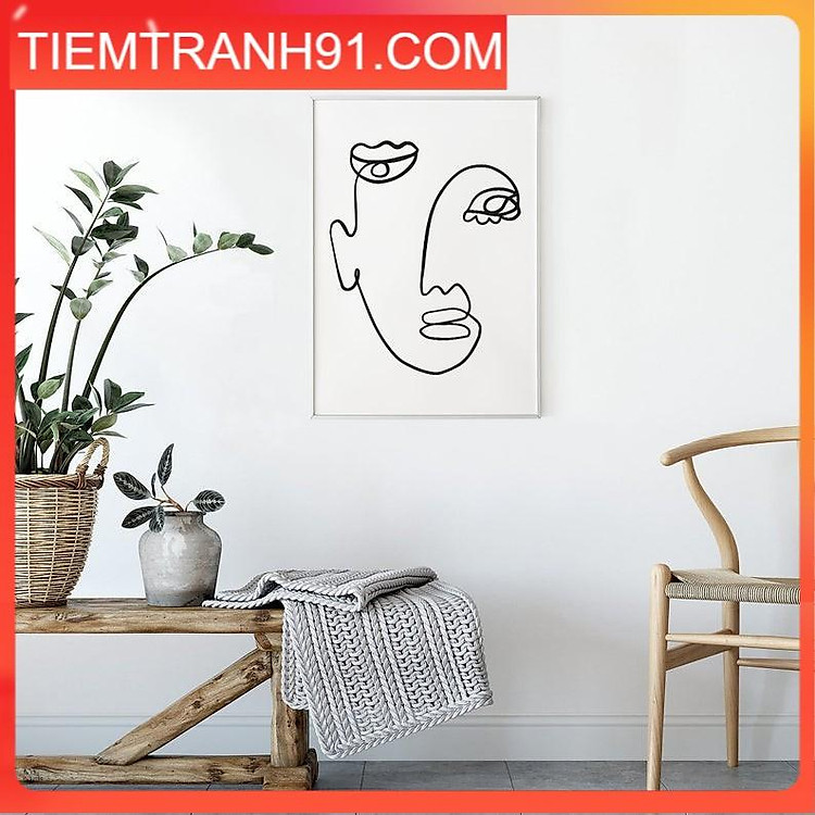Tranh Canvas Cao Cấp | Tranh Abstract Line Art, Abstract Face Drawing, Minimalist One Line, Single Line Drawing