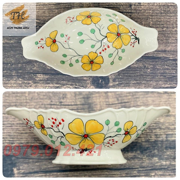 Bát gà bát thuyền gốm Bát Tràng đựng gà cúng trang trí ban thờ cao cấp