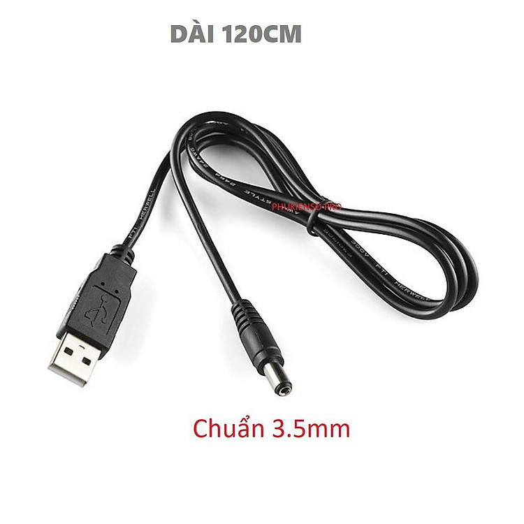 Dây nguồn USB ra đầu tròn loại tốt, chuẩn 3.5mm dài 120cm