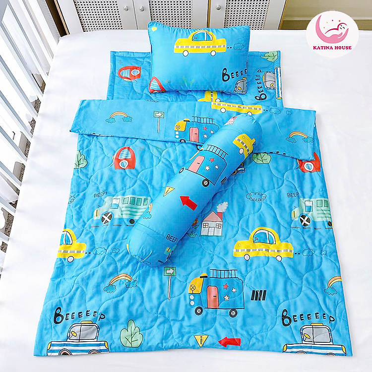 Combo 4 món Chăn gối nệm cho bé đi học Katina House, vải Tencel mềm mát, thấm hút tốt