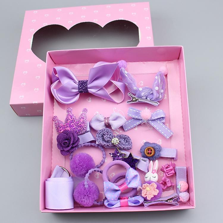 Hộp 18 món phụ kiện tóc dễ thương cho bé ( Tím )