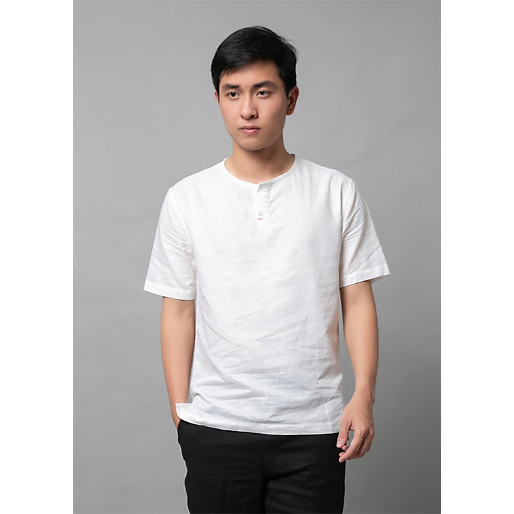 Áo Đũi Nam Cộc Tay Cổ Tròn 2 Cúc Dừa