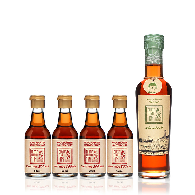 Combo 1 chai nước Mắm Tĩn trẻ em độ đạm 42N 250ml + 4 chai nước mắm Tĩn mini du lịch độ đạm 40N 60ml nước mắm rin nguyên chất truyền thống sạch không chất bảo quản