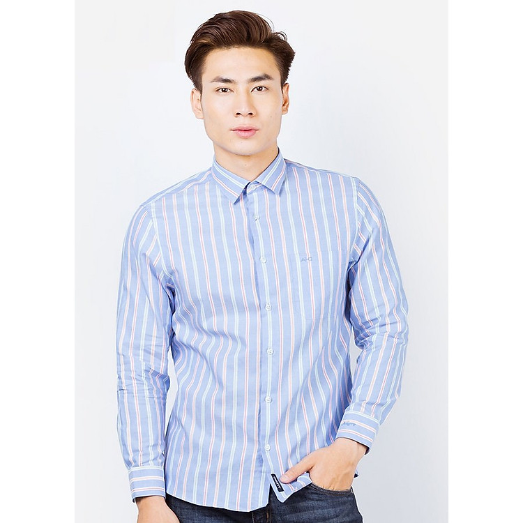 Ao sơ mi nam dài tay ALIGRO 100% chất cotton xanh da trời cổ bẻ dáng ôm body ALGS106