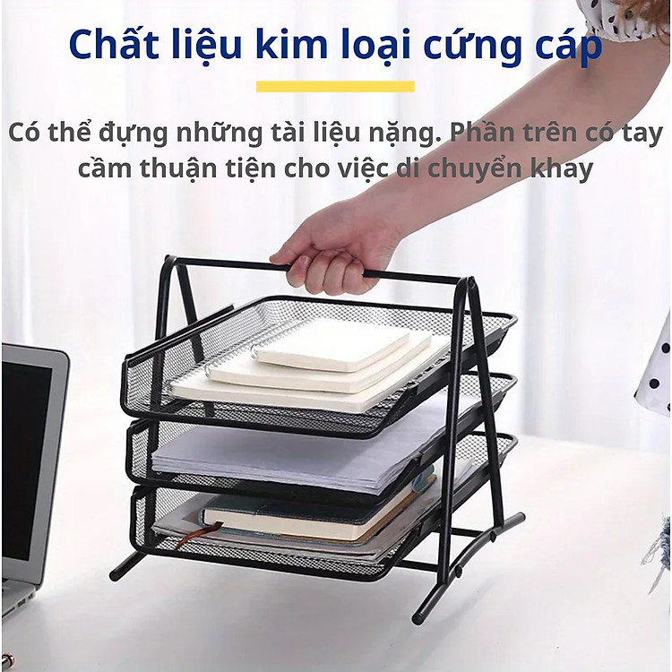 Khay Tài Liệu 3 Ngăn Bằng Kim Loại Có Thể Tháo Rời - Ảnh 6