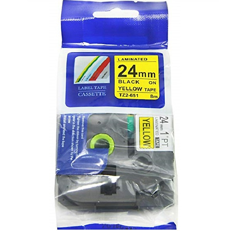 Nhãn in TZ2-651 tiêu chuẩn - Chữ đen trên nền vàng 24mm-Hàng nhập khẩu