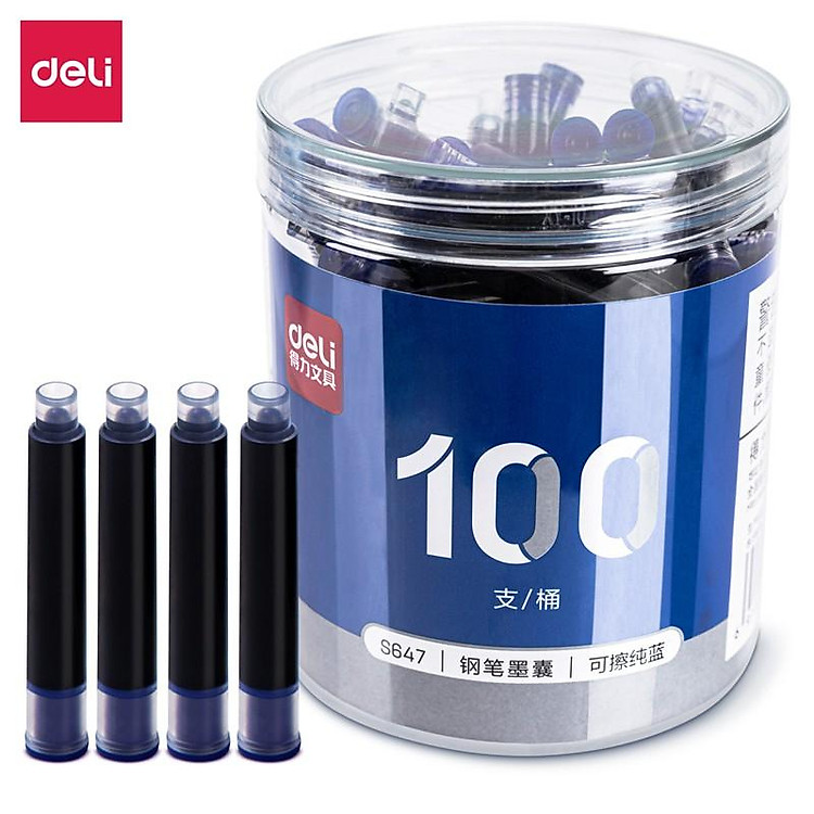 Ống mực thay thế bút máy Deli S647 (100 ống) - màu xanh nhạt - Ảnh 4