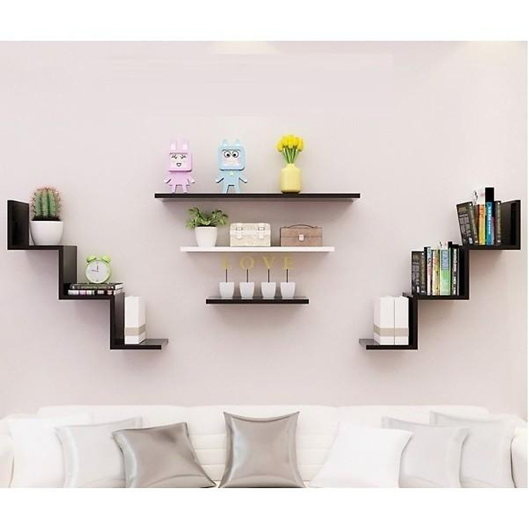 BỘ KỆ TREO TƯỜNG PHÒNG KHÁCH - KỆ GỖ LÕI XANH CHỐNG ẨM + PHỤ KIỆN LẮP ĐẶT