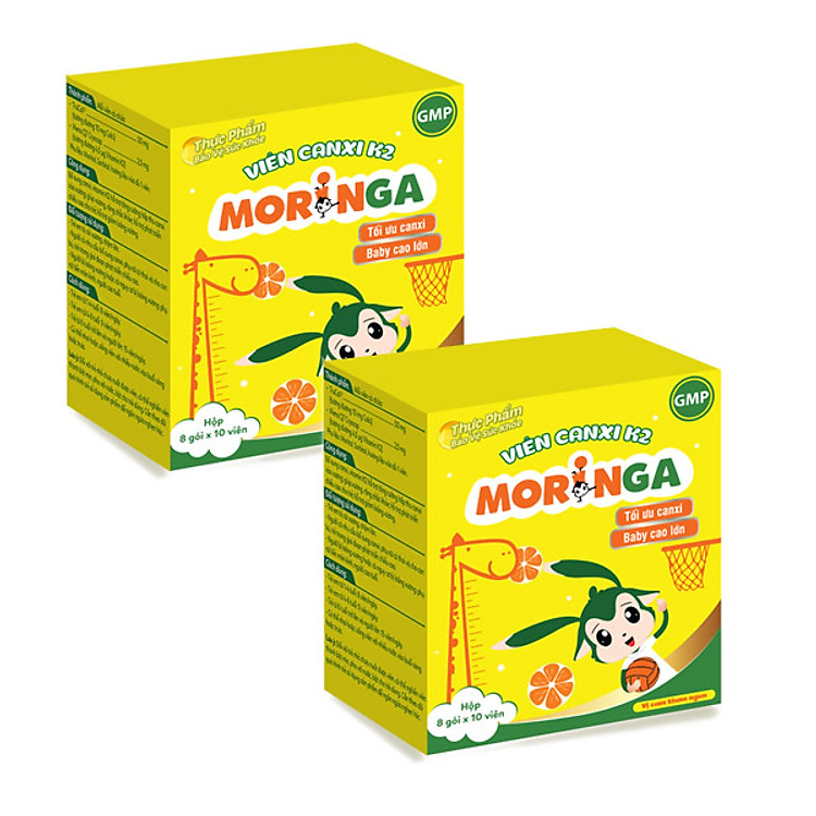 COMBO 2 hộp Viên Canxi K2 Moringa - Bổ sung Canxi và Vitamin K2, tăng chiều cao, chống còi xương ở trẻ em - Hộp 8 gói