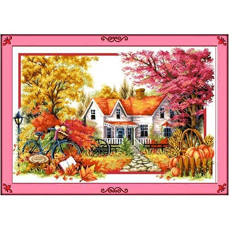 Tranh thêu chữ thập thêu kín Phong Cảnh (84*49cm) chưa thêu-A552