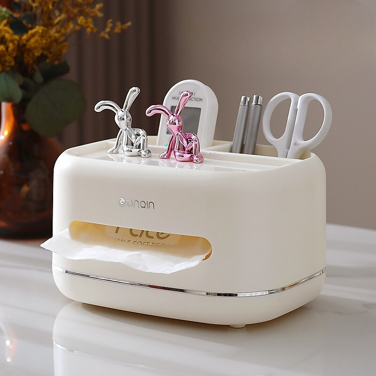 Hộp Đựng Khăn Giấy Để Bàn - Có Ngăn Để Đồ Đa Năng, Chất Liệu Nhựa ABS Cao Cấp