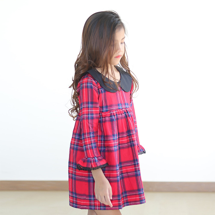 Đầm Bé Gái Caro Đỏ Tay Dài Kika K064