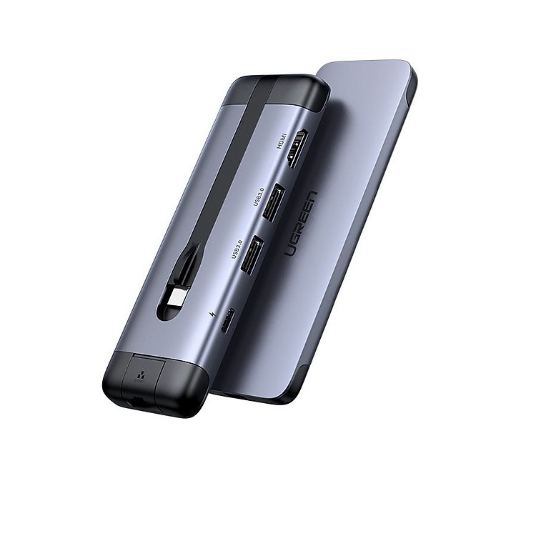 Bộ chuyển 5 trong 1 usb Type-C ra hdmi + PD 12W + 3x usb 3.0 + LAN RJ45 Ugreen 70508 CM287 Hàng Chính Hãng