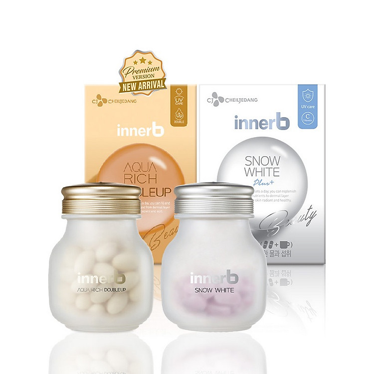 Bộ đôi thực phẩm bảo vệ sức khỏe InnerB Aqua Rich Doubleup (56 viên) & InnerB Snow White (28 G*20EA/CT)