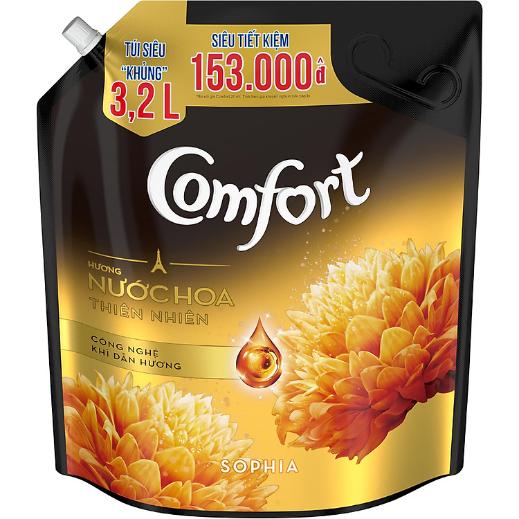 Nước xả vải làm mềm vải Comfort Chăm sóc Chuyên sâu Hương nước hoa thiên nhiên Sophia túi 3.2L