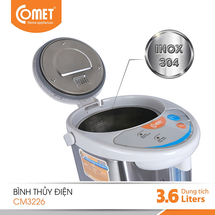 Bình thủy điện Comet CM3226 – Dung tích 3.6L, công suất 730W, ruột inox 304, giữ ấm tự động – Hàng Chính hãng, bảo hành 12 tháng - Hình ảnh 6