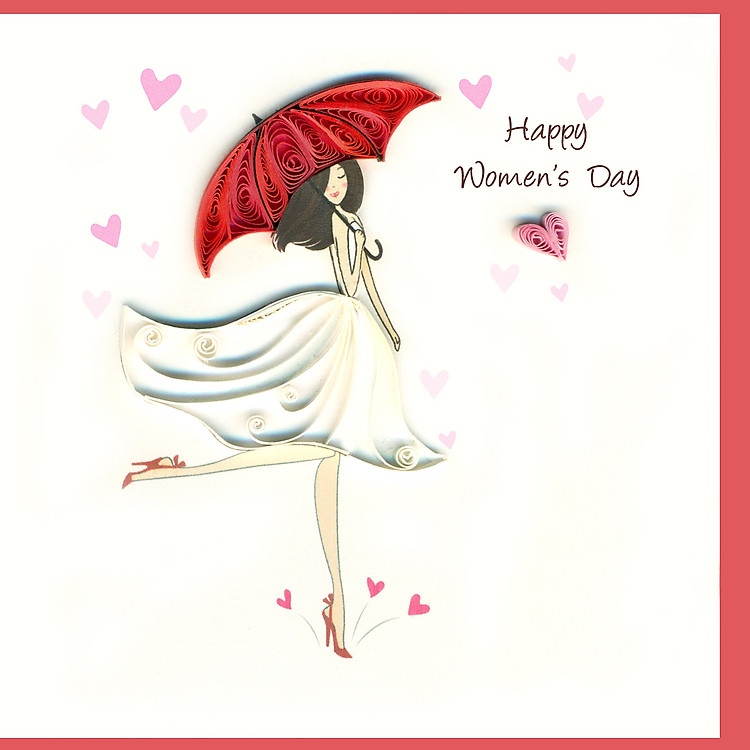 Thiệp 8-3 giấy xoắn - Thiếu nữ và Son Môi - size 10 x 10 cm