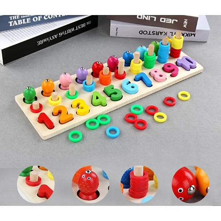 Đồ chơi bảng số gỗ cọc đếm và câu cá nam châm cao cấp cho bé