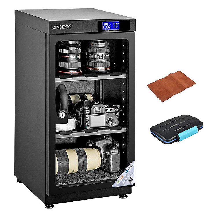 Combo Tủ Chống Ẩm Andbon AD-50C (50 Lít) + Hộp Đựng Thẻ Chống Nước + Tặng Da Cừu Lau Len (Da Thật) - Hàng Nhập Khẩu