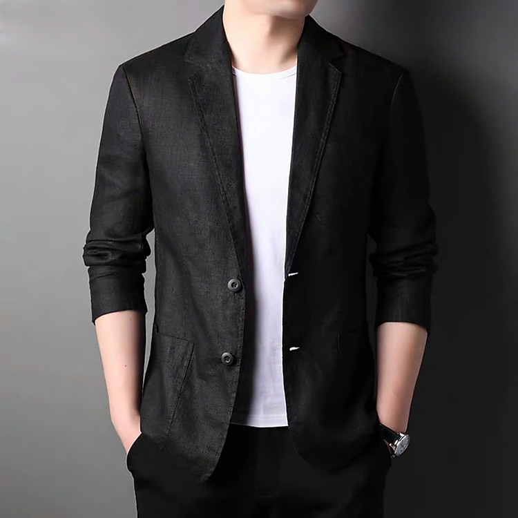 Áo khoác blazer nam cao cấp, phong cách Hàn quốc, có 2 túi, chất liệu linen xịn mịn