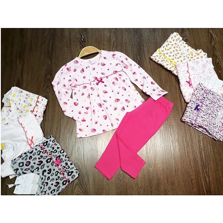 Bộ cotton thun dài tay bé gái