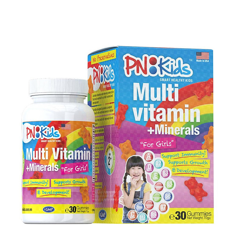Kẹo gummies PN Kids Multi Vitamins for Girls, bổ sung vitamin bé gái (30 viên) KBM01