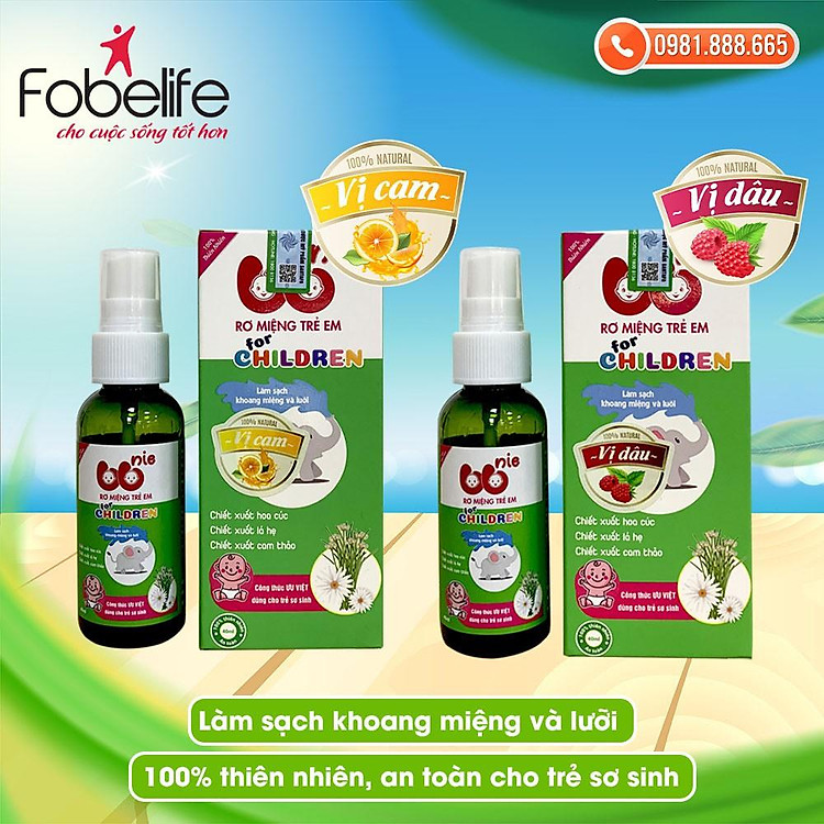 Chai Xịt Rơ Miệng Lưỡi Vị Cam Dâu Thiên Nhiên An Toàn Cho Bé BBNIE- Chai 40ml