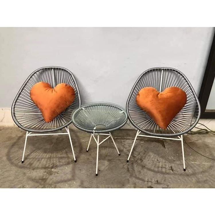 Bộ bàn ghế dây văng ban công, cafe -DV001 - Màu Bạc