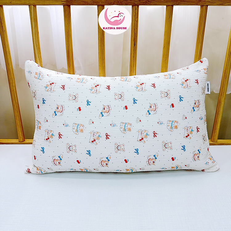 Gối cho bé sơ sinh, mầm non Katina House, vải muslin mềm nhẹ, thoáng khí, thấm hút tốt, an toàn
