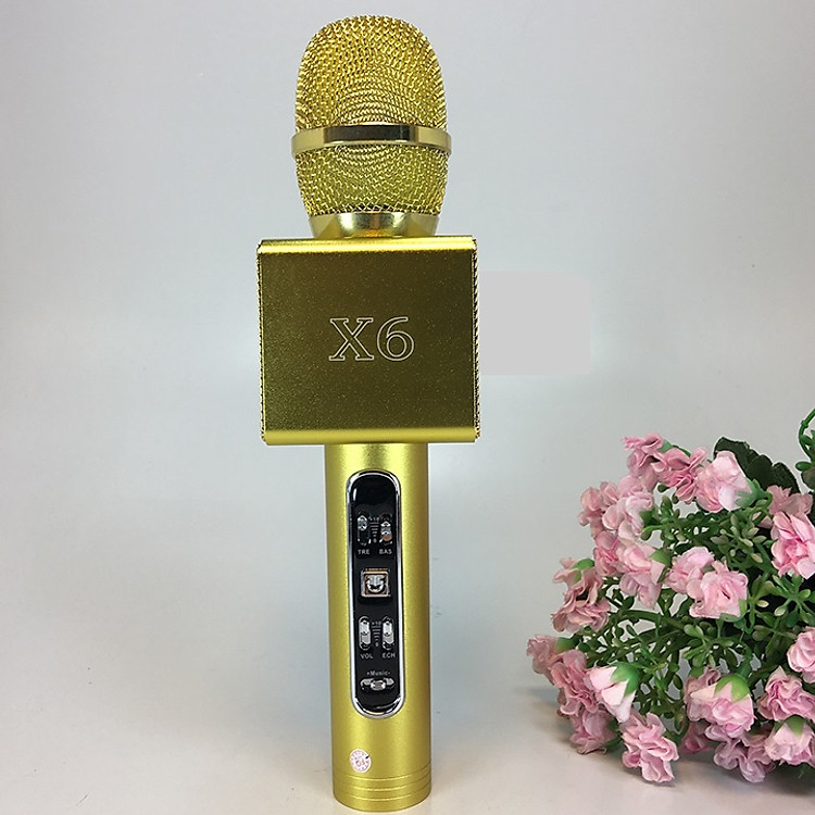 Micro kèm loa Karaoke âm thanh super bass X6 (gold)
