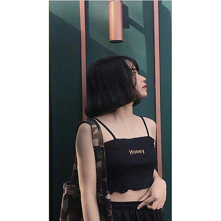 Áo hai dây croptop in chữ Honey thun gân mỏng mát siêu hot mùa hè