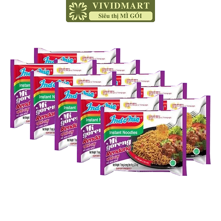 INDOFOOD - Mì xào khô Indomie Goreng vị Bò cay, Mì Indomie vị Bò cay, Mì xào Indomie, Mì Indomie Indonesia (91g/gói)