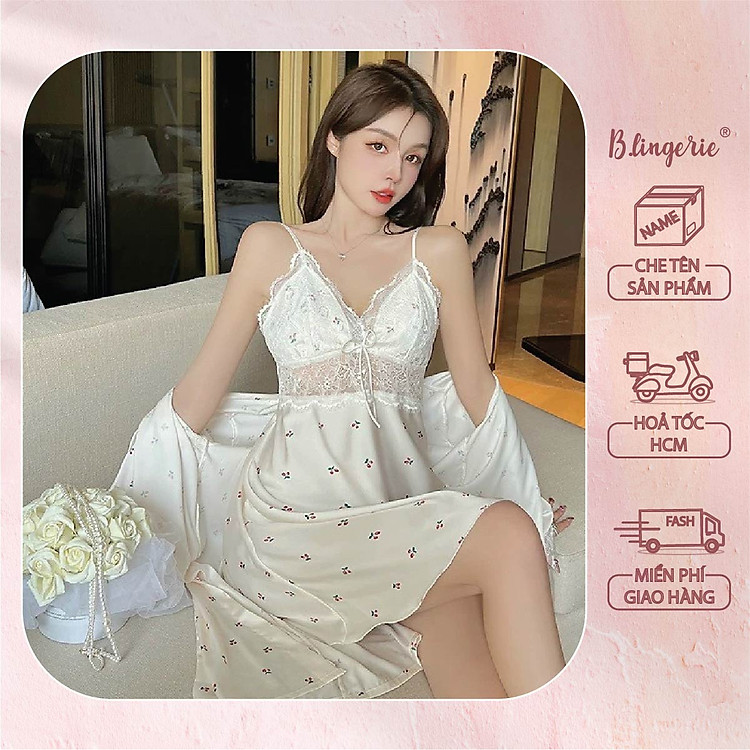 Váy Ngủ Trơn Nhẹ Nhàng Nữ tính (Kèm áo choàng) - B.Lingerie