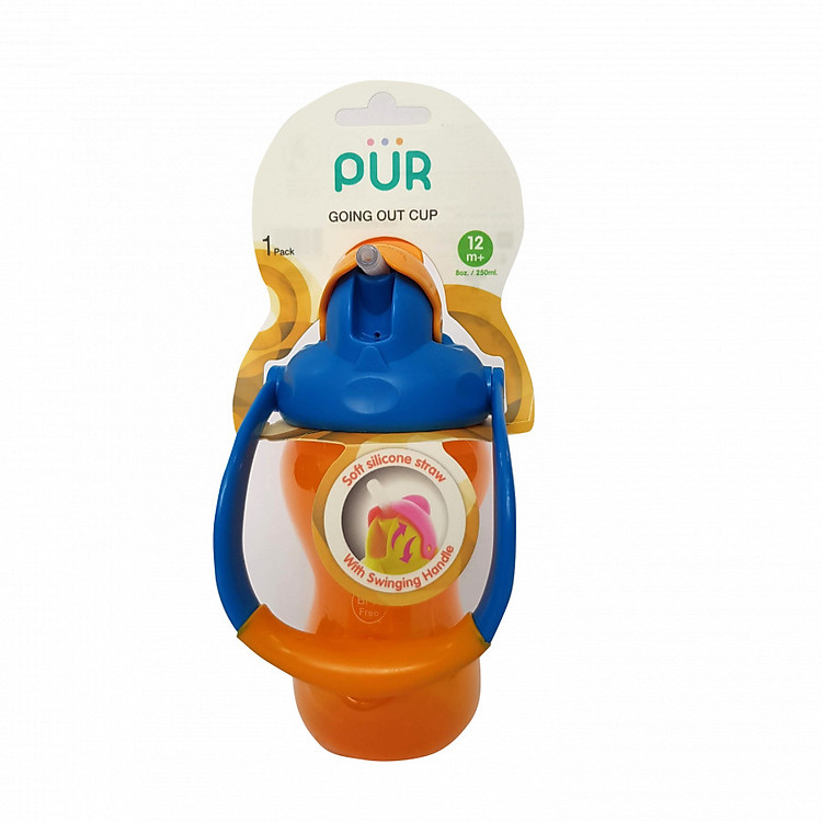 Bình uống nước 250ml ống hút nắp bật (có quai xách) Pur nhập khẩu Thailand cho bé (đa màu)