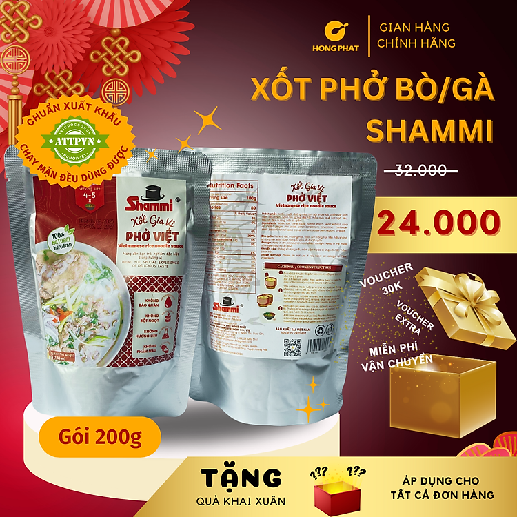 Xốt gia vị phở Việt Shammi gói 200g, xốt phở bò, phở gà hoàn chỉnh không hương liệu(Đạt chuẩn US/UK)