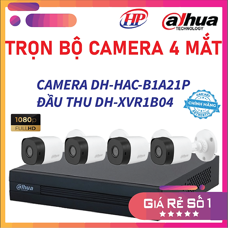 Trọn bộ 4 mắt camera DH-HAC-B1A21P độ phân giải 2.0 Megapixel, Hàng Chính Hãng