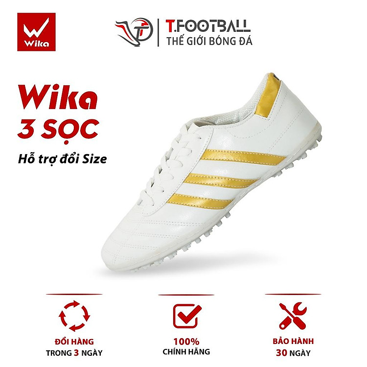 Giày Đá Bóng WIKA 3 Sọc Chính Hãng Khâu Full Đế Đinh TF Hỗ Trợ Bám Trụ