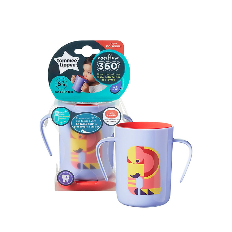 Ly tập uống nước chống đổ cho bé Tommee Tippee 360 Deco Trainer 200ml từ 6 tháng – Tím