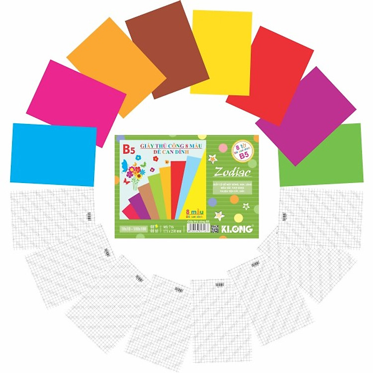 Giấy thủ công KLONG dính decan B5 (8 màu)