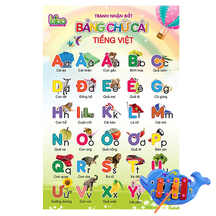 Bộ Tranh Treo Tường Dạy Bé Từ 3-5 Tuổi Học 15 Chủ Đề Khổ 40x60Cm Kèm Đàn Xylophone 4 Thanh