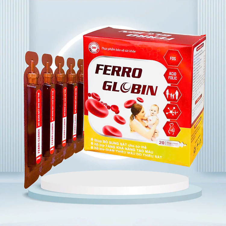 Ống uống Ferro Globin , Hộp 20 ống , Bổ sung sắt và acid folic, giảm thiếu máu do thiếu sắt