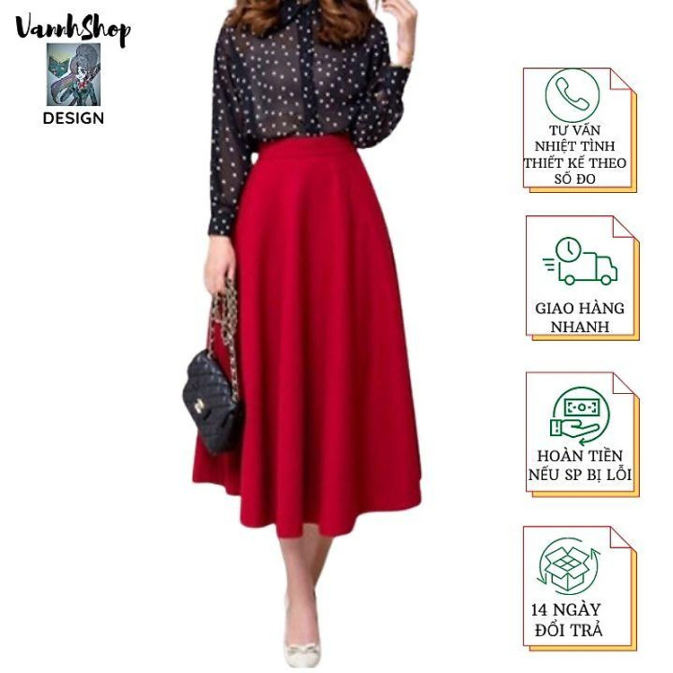 Chân Váy Công Sở New Design Thiết Kế Váy Xòe Dài Qua Gối Dáng Midi Phong Cách Hàn Quốc Trẻ Trung Chất Vải Tốt Co Giãn ,Thoáng Mát CV0076