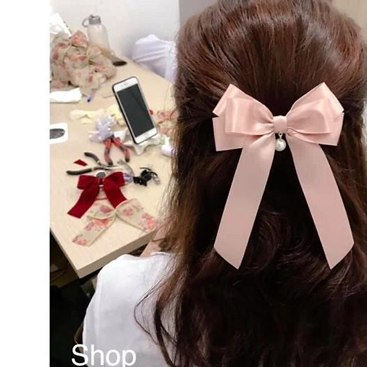 Kẹp tóc nơ lụa satin cao cấp 3 cánh