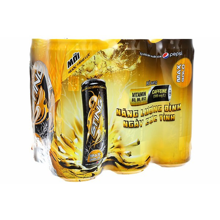 Lốc 6 Lon Nước Giải Khát Sting Max Gold Sleek 330ml