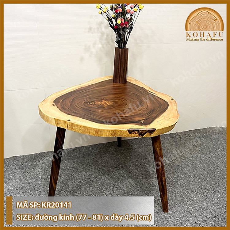 Mặt Bàn Tròn Tự Nhiên Khoanh Gỗ Me Tây KOHAFU - Đường Kính 40-80cm - Hàng Dự Án Có Sẵn