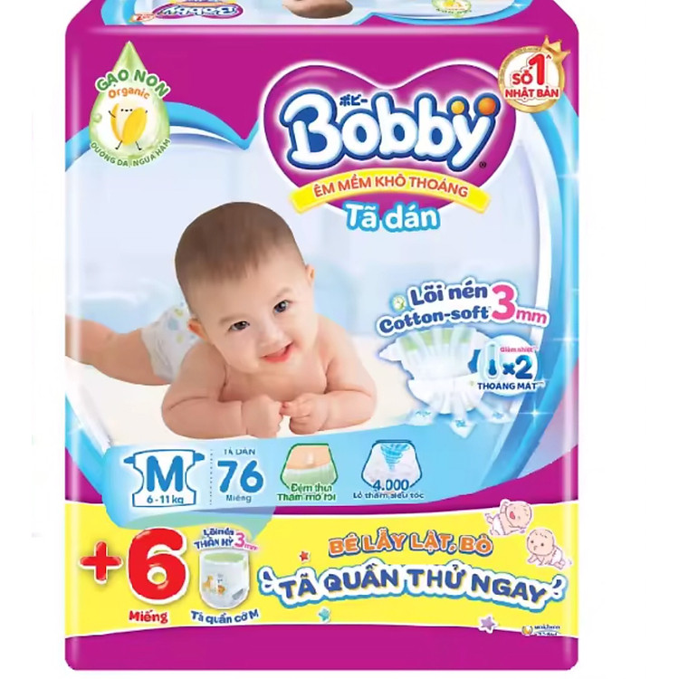 Tã Dán Bobby Size M 76 Miếng Chính hãng Giá rẻ