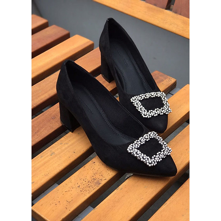 Giày Cao Gót Vuông 5cm Đính Đá Hadu G529