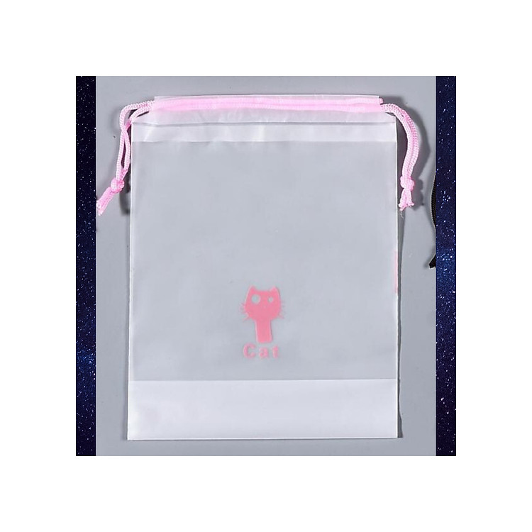 Túi dây rút đựng mỹ phẩm, đồ dùng nhỏ du lịch tiện dụng, không thấm nước hình chú mèo màu hồng