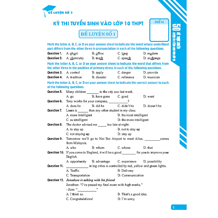 50 Đề Thực Chiến Luyện Thi Tiếng Anh Vào Lớp 10 (Có Đáp Án) - Ảnh 6